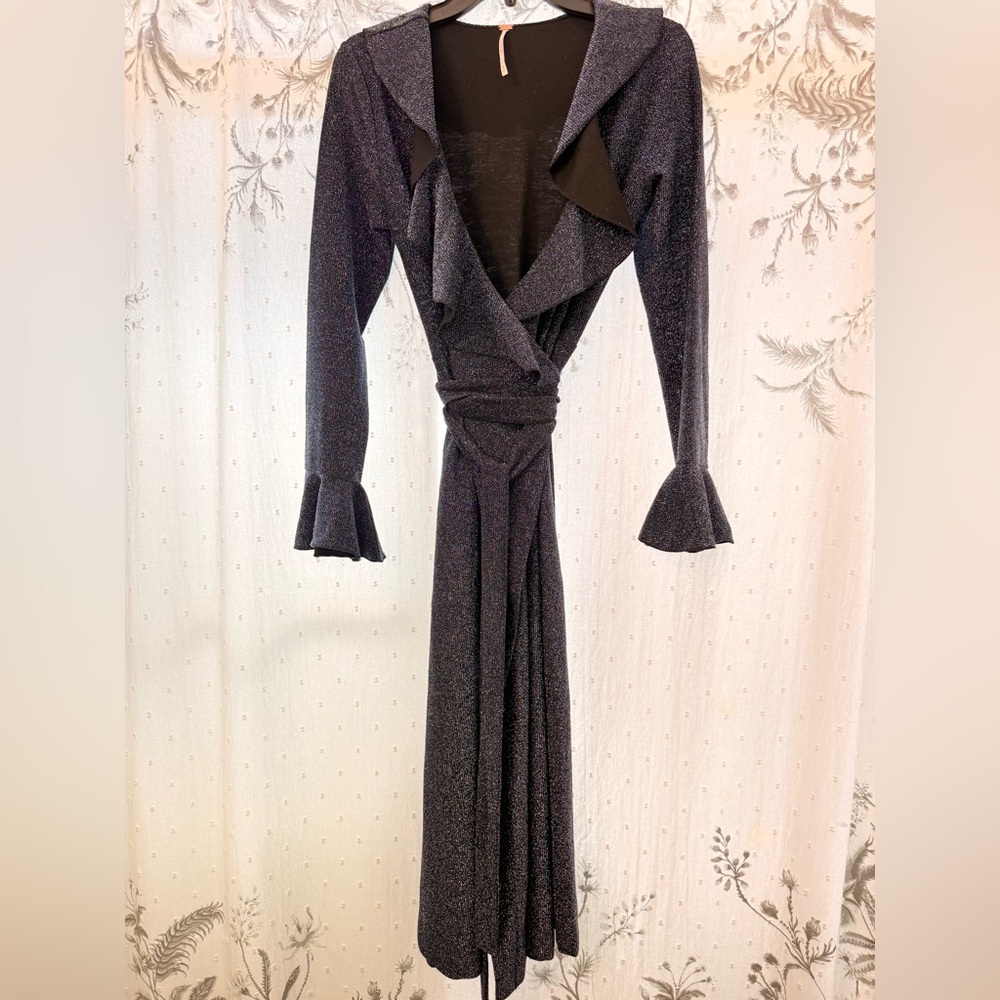 Free People Black Long Sleeve Wrap Dress
